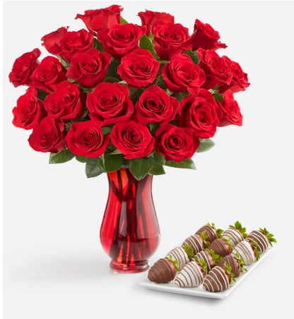 Red Roses and Gourmet Drizzled Strawberries