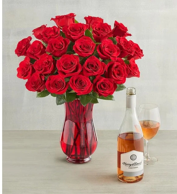 Blossoms & Wine™ - Red Roses and Wine